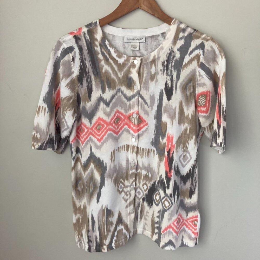 Christopher & Banks 1/2 Sleeve Button Front Tribal Cardigan
